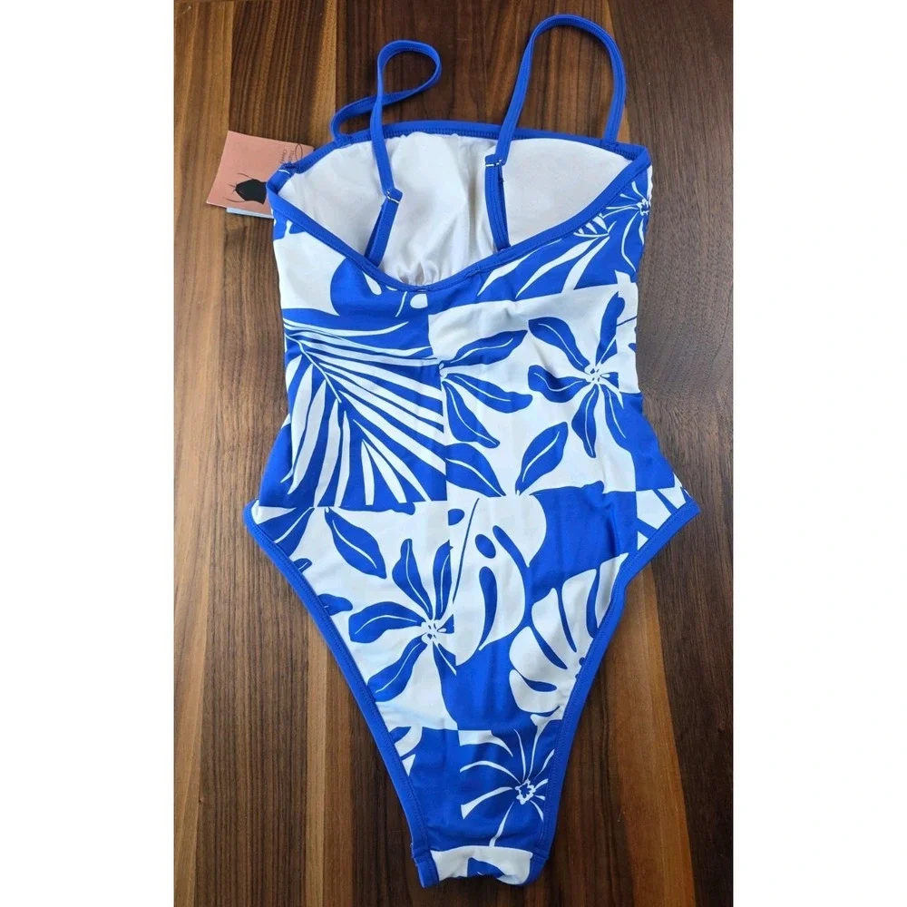 Shade & Shore Blue & White Floral Swimsuit Size XS (272)